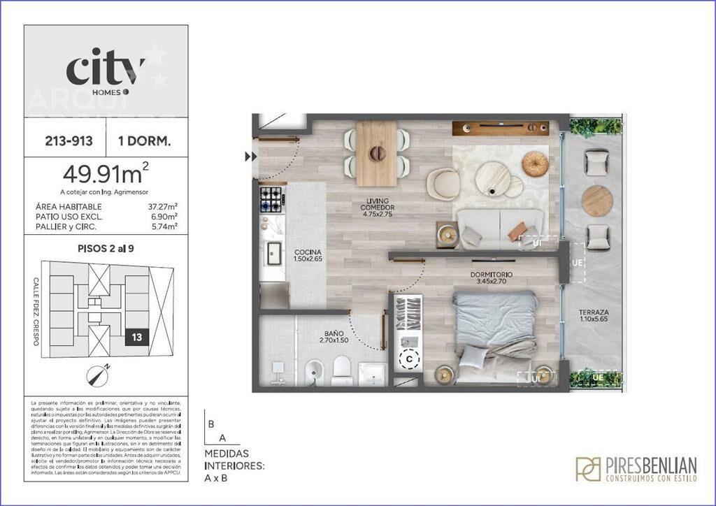 Apartamento de un dormitorio en venta en Cordón - 213