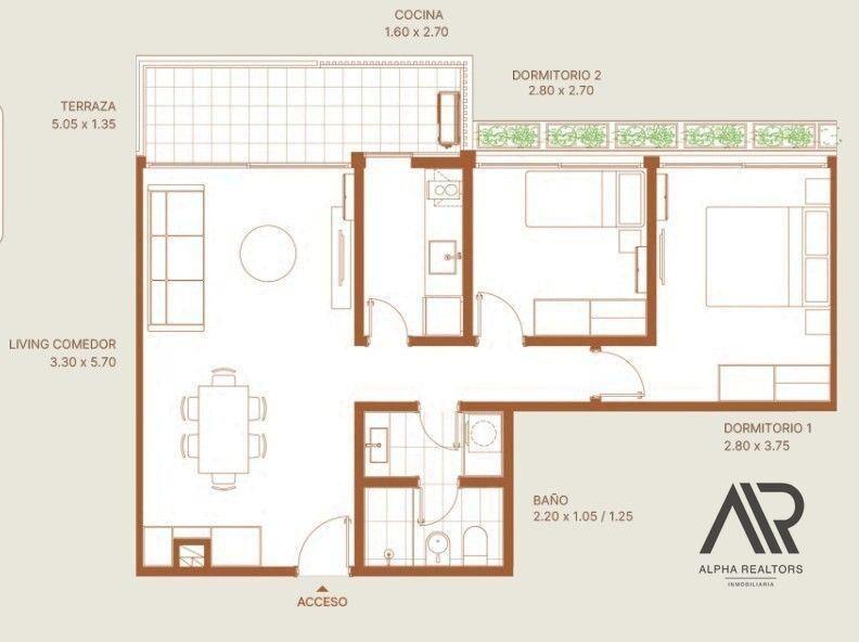 Apartamento de 2 dormitorios, con terraza en Ciudad de l...