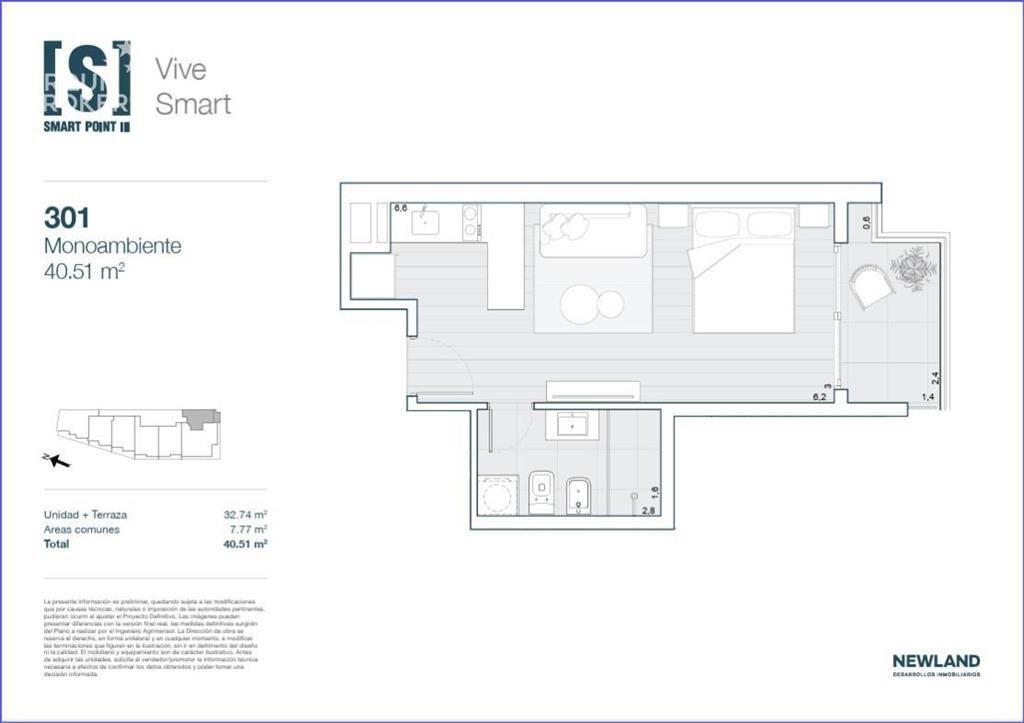 Apartamento monoambiente en venta en Tres Cruces - 301