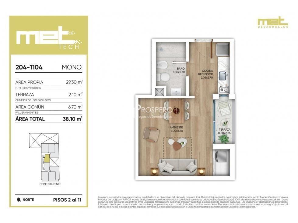 VA1901/1 venta apto 2 Dorm MET TECH Palermo
