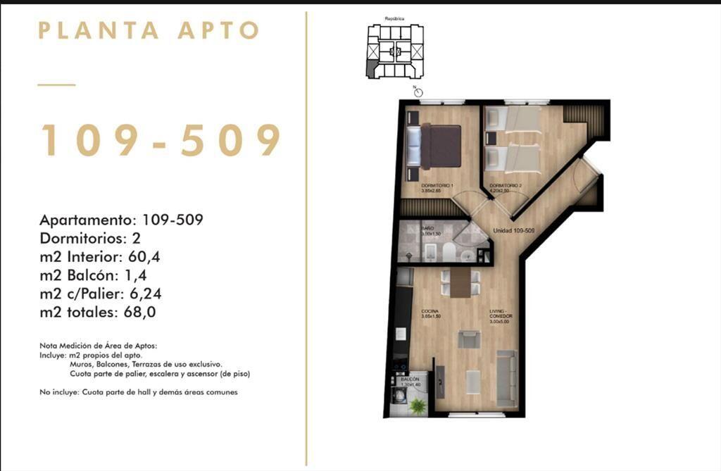 VENTA APARTAMENTO 2DORM BALCÓN C/RENTA TRES CRUCES