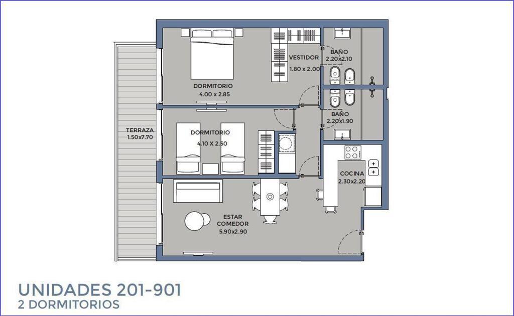 Apartamento de un dormitorio en venta en Pocitos - 201