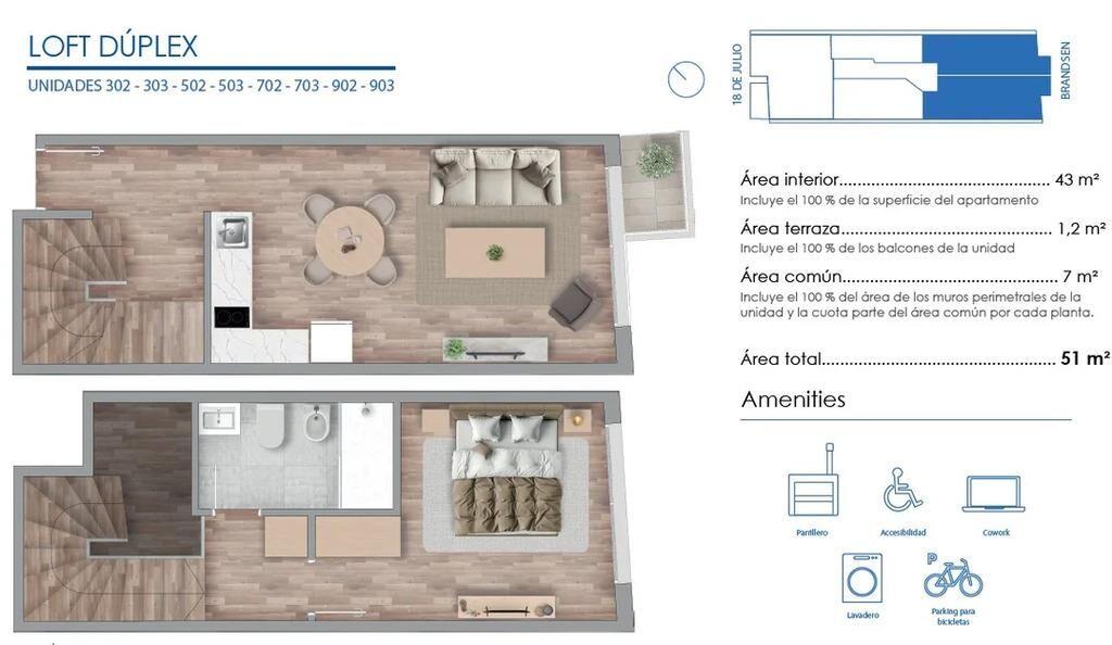 Venta de apartamento dúplex de 1 dormitorio en Torre Alba e