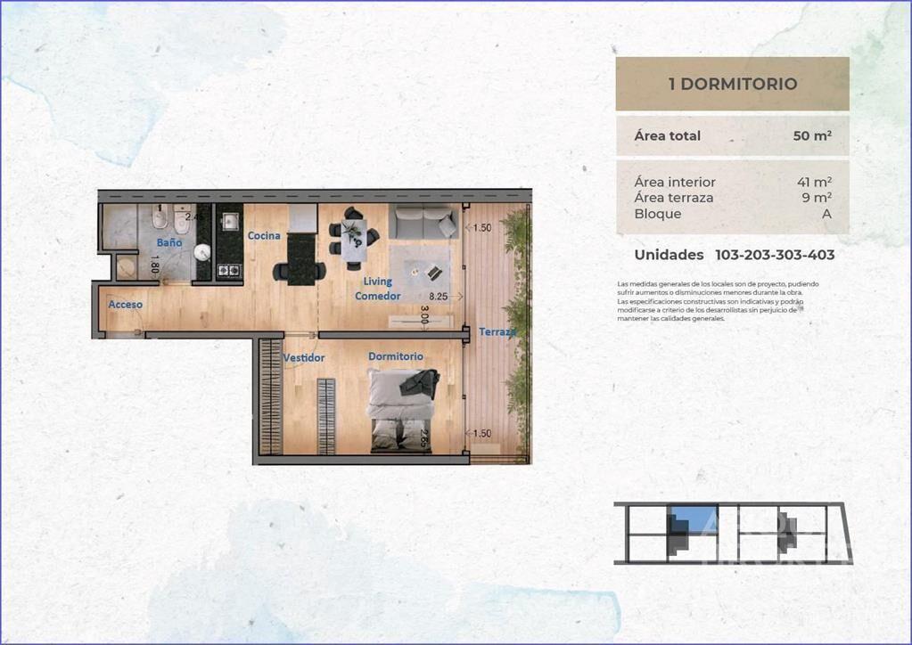Apartamento de un dormitorio en venta en Pocitos - 303