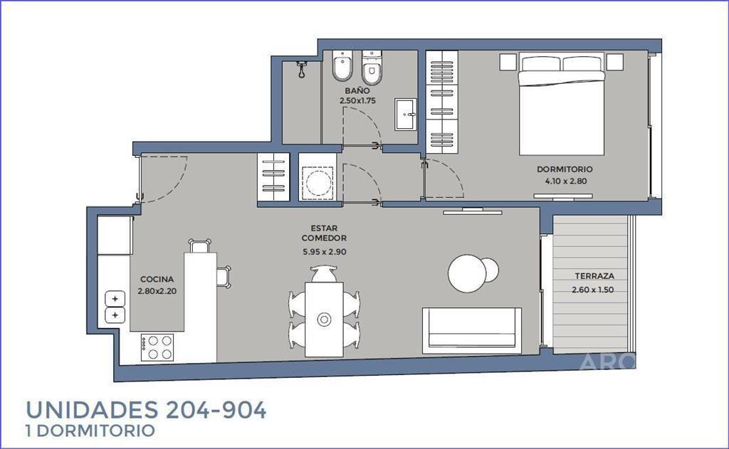 Apartamento de un dormitorio en venta en Pocitos - 804