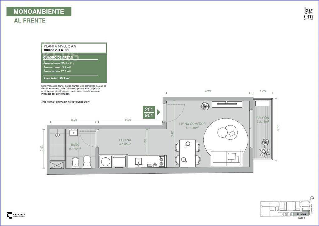 Apartamento monoambiente en venta en Cordón - 801