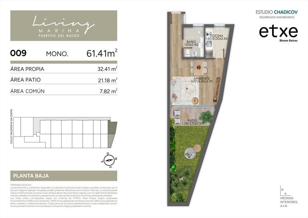 Monoambiente con jardín en Living Marina Puertito del Buc...