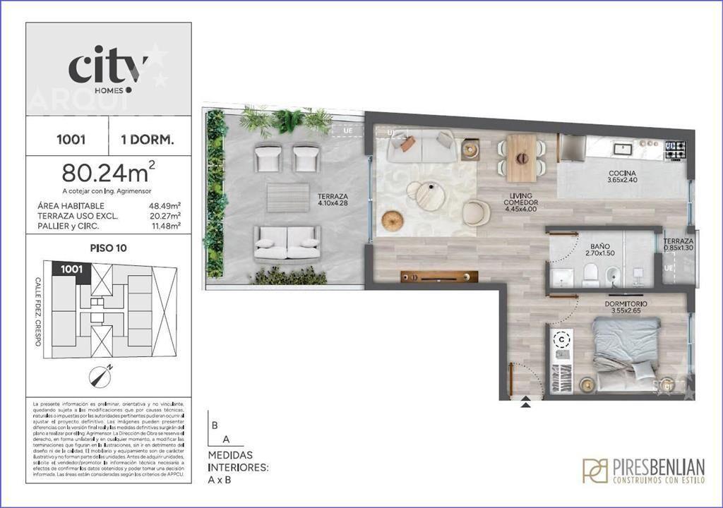 Apartamento penthouse de un dormitorio en venta en Cordón -