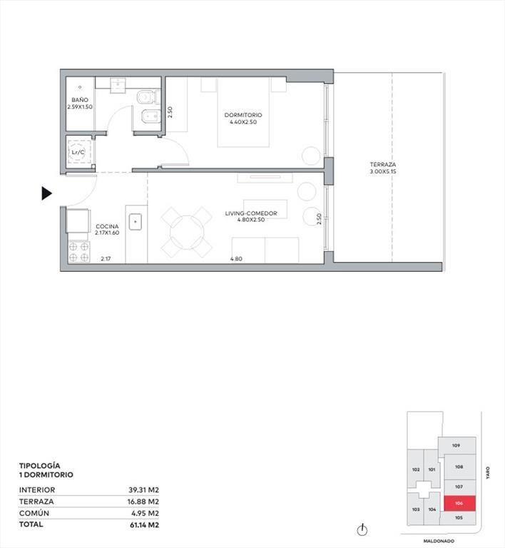 Venta apartamento cordon un dormitorio con patio