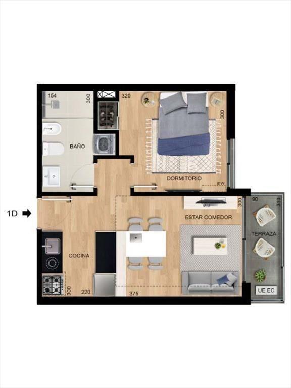Venta de apartamento de 1 dormitorio con 2 areas de eventos