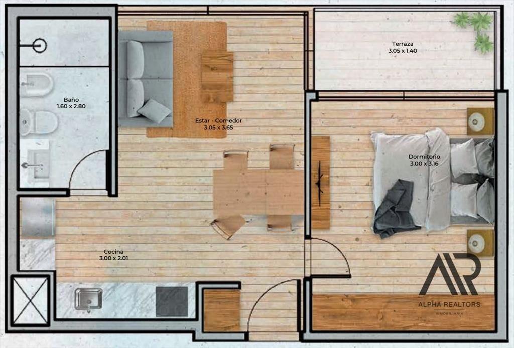 Apartamento en venta de 1 dormitorio en Pocitos Nuevo c...