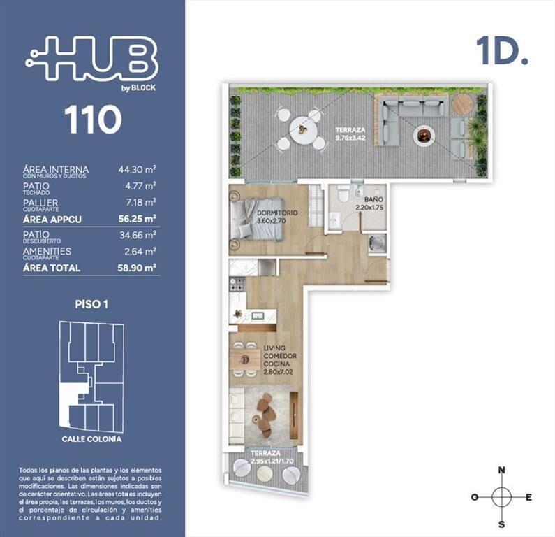 Patio en Hub 1 dorm en Cordon con Amenities 2027
