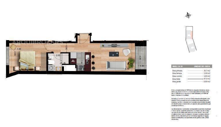 Apartamento de 1 dormitorio en venta en Cordón - 301A