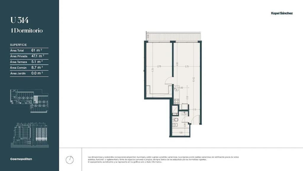 Venta de apartamento de 1 dormitorio en Cosmopolitan, Parque