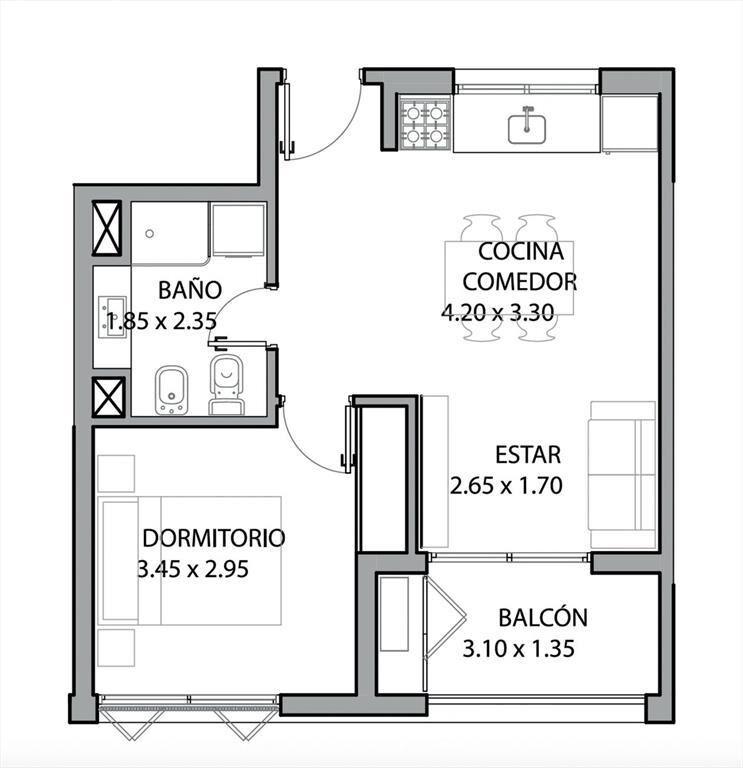 Venta apto 1 dormitorio Cordón Sur a estrenar