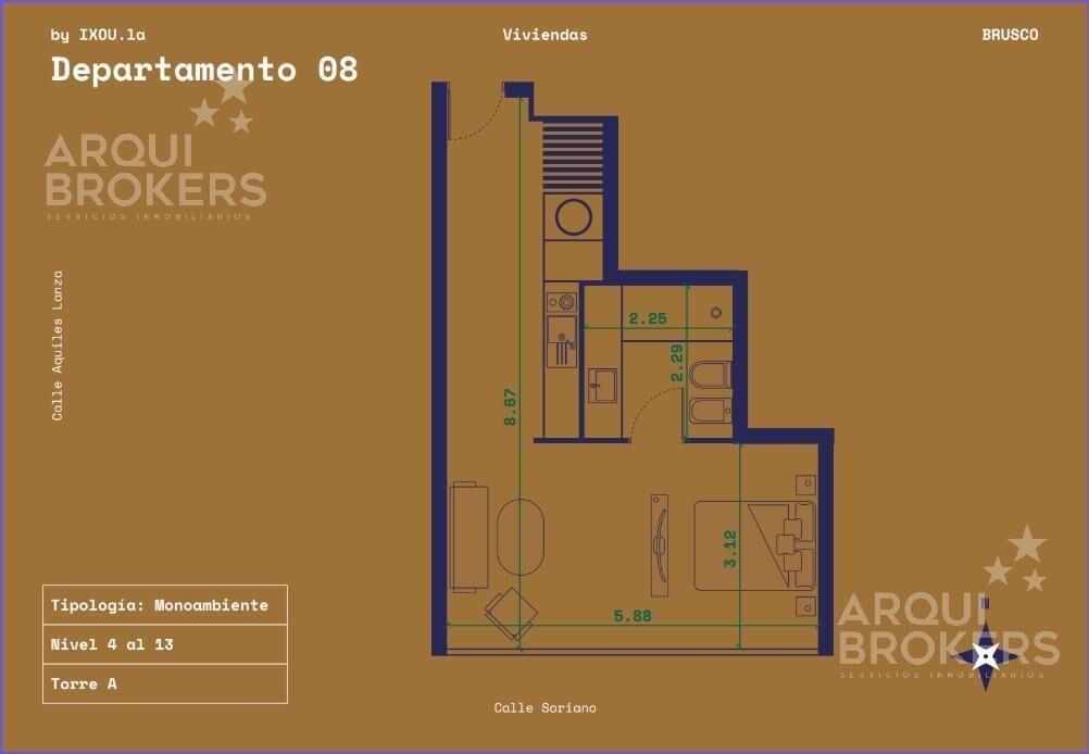 Apartamento monoambiente en venta en Centro - 1208A