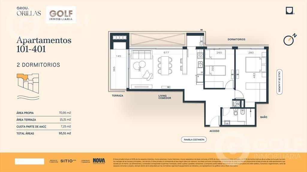 Venta de apartamento de 2 dormitorios con terraza y parrill
