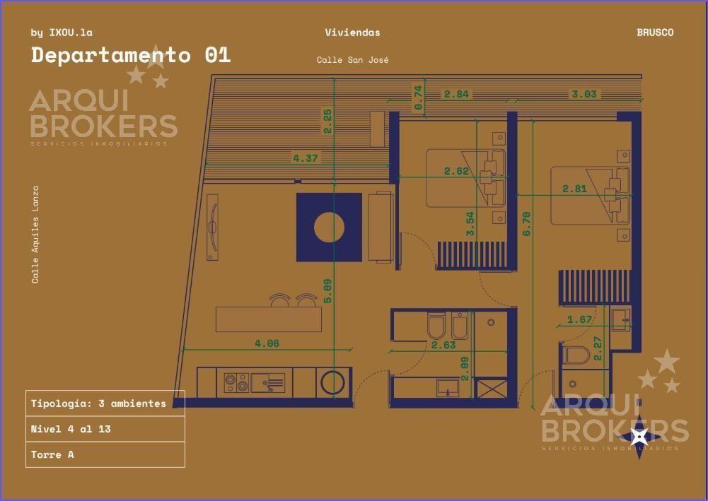 Apartamento de 2 dormitorios en venta en Centro - 1101A
