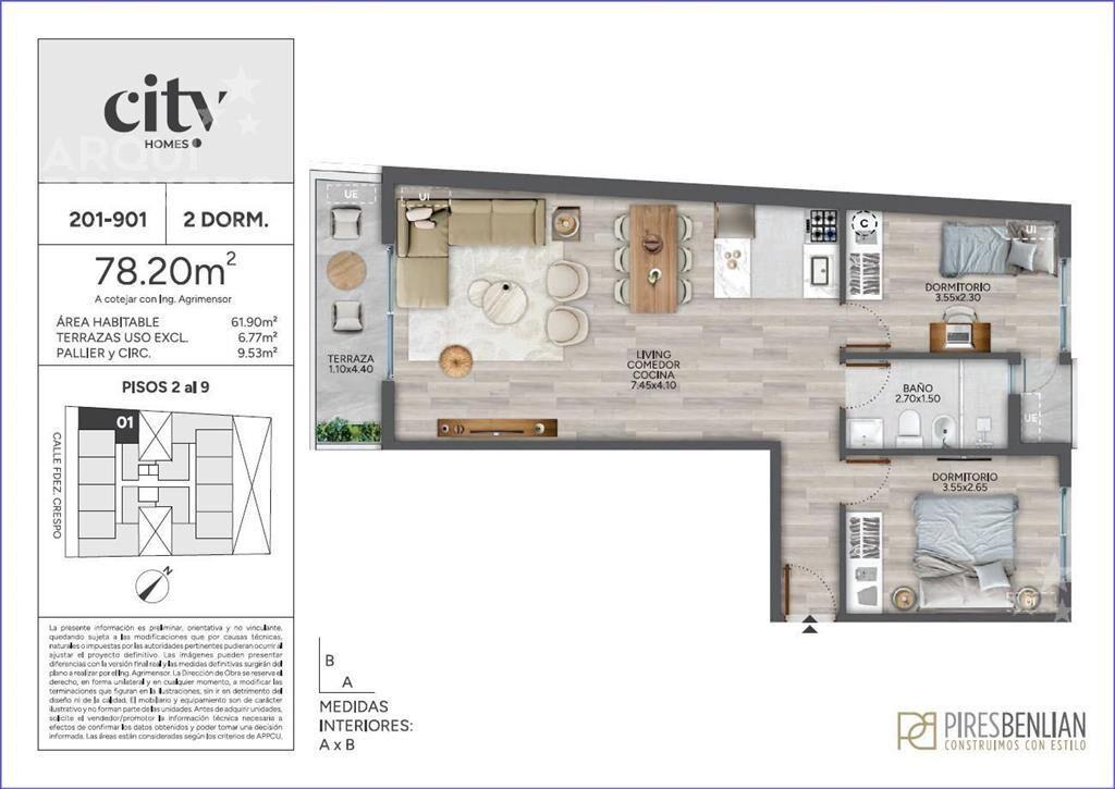 Apartamento de dos dormitorios en venta en Cordón - 301