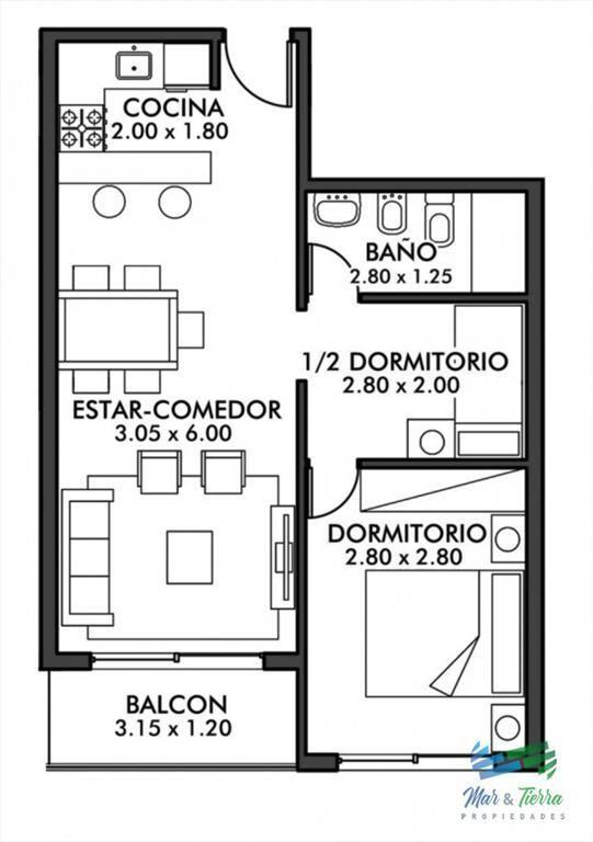 Vendo apartamento de 1 y 1/2 dormitorios a con en