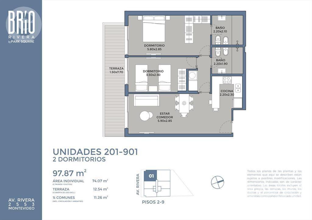 Venta de apartamento de 2 dormitorios con terraza en Pocito