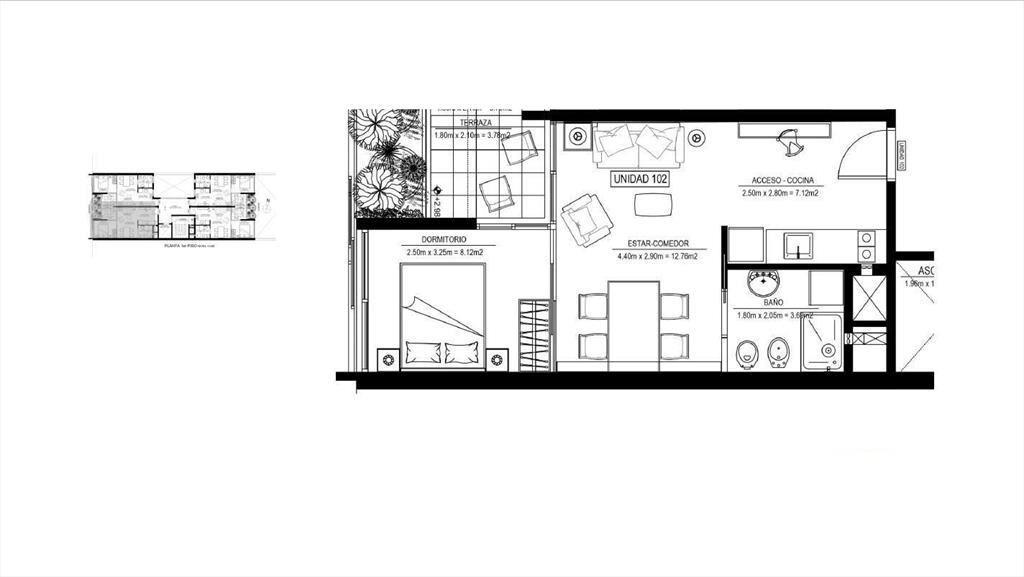 Apartamento en venta de un dormitorio en Tres Cruces - 102