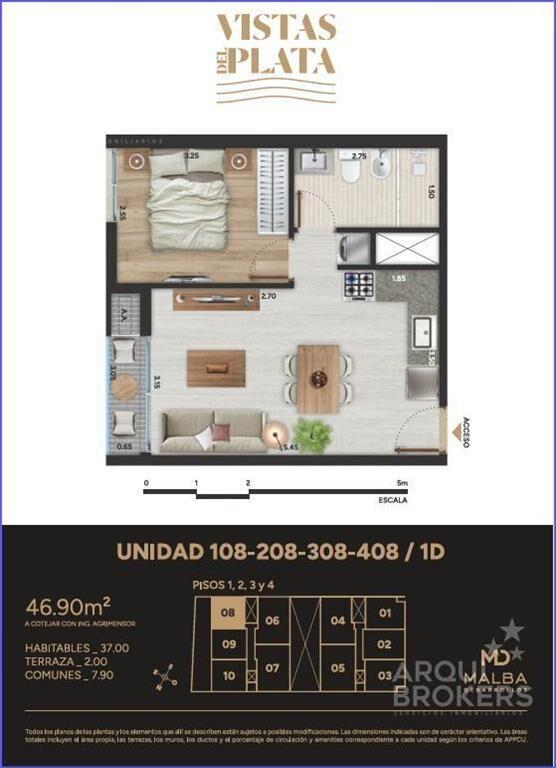Apartamento de un dormitorio en venta en Aguada - 108