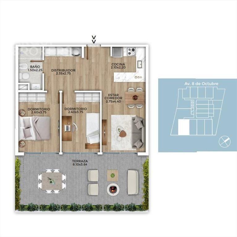 Apartamento de dos dormitorios en venta con renta en La Bla