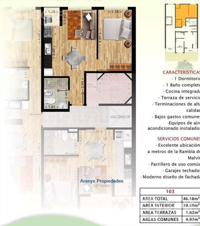 Venta de apartamento de 1 dormitorio en Malvin
