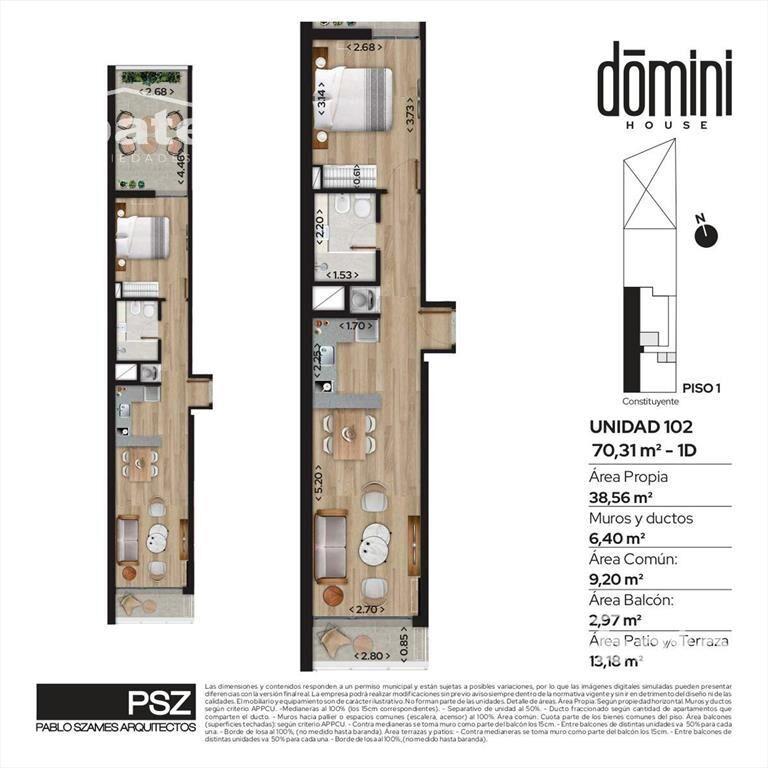 Venta Apartamento 1 dormitorio en Cordón doble terraza