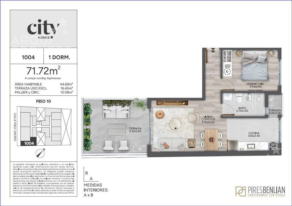 Apartamento penthouse de un dormitorio en venta en Cordón -