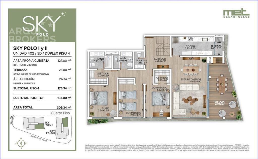 Apartamento penthouse de tres dormitorios en venta en Carra